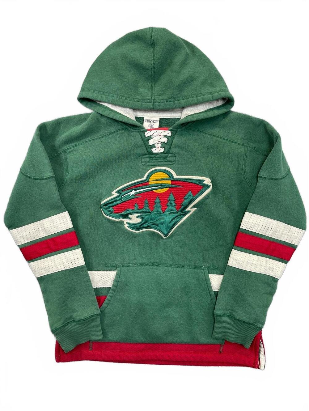 CCM Minnesota Wild Lace Up Hoodie Sweatshirt Youth Size M Green Red Hockey NHL